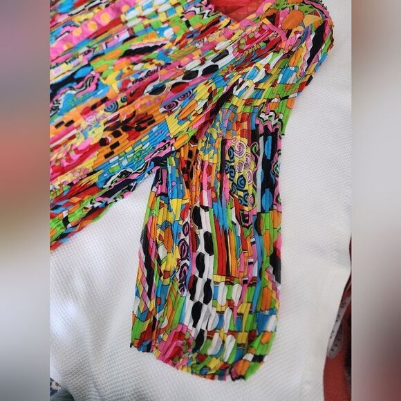 Diane Freis Colorful Women's Tunic Kimono Pleated Open Fron Cardigan - Picture 7 of 11